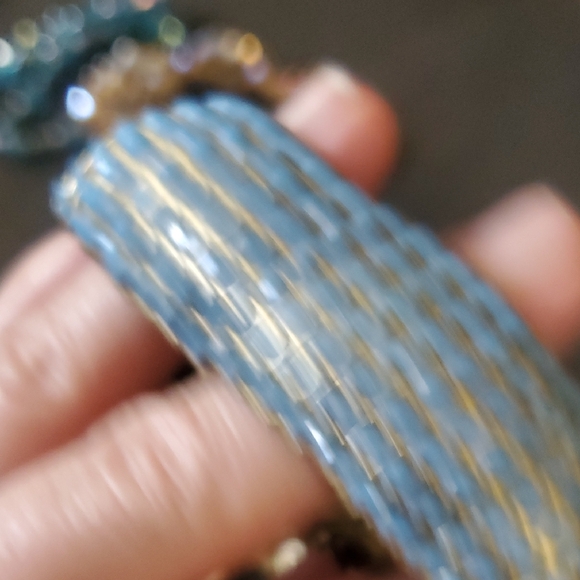 Mixed Beaded Bracelet Lot in Blue, Turquoise, Gold, Black - Picture 11 of 12